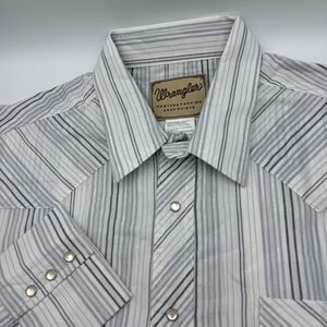 Wrangler Western‎ Metallic Pearl Snap Shirt Striped White Silver Gray Cowboy 2XL